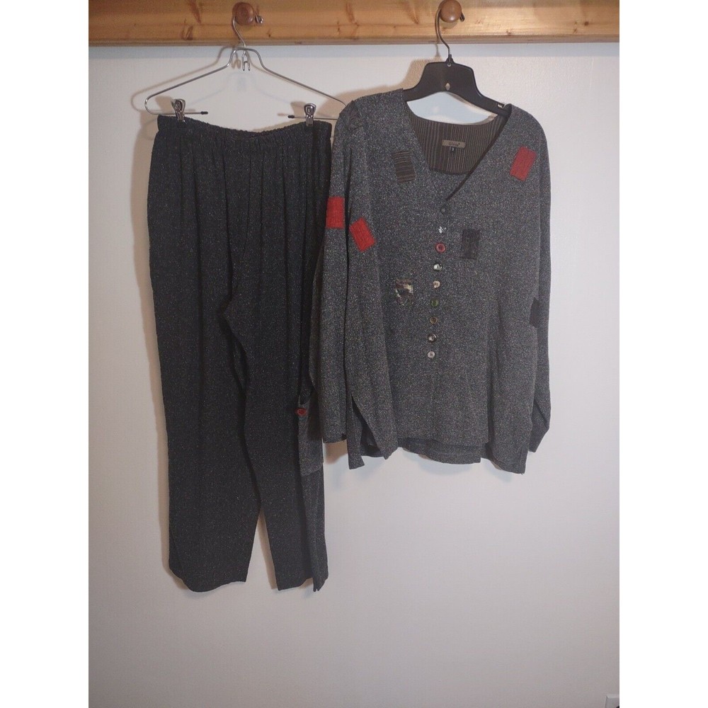 Ginza Women's 3 Pant Jacket Sweater Combo Suit Pocket Button Art to Wear Israel